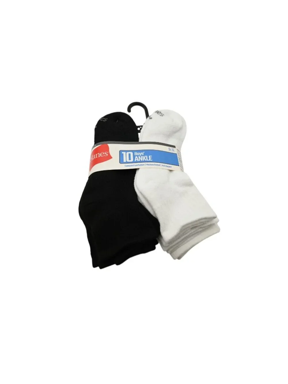 NIP Hanes Premium Boys Ankle Socks 10 Pack Sz L Black White Athletic Sport